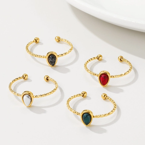 18K Verguld Roestvrij Staal Traanvorm Natuursteen Open Ring Boheems Vintage Verstelbare Geometrische Sieraden Voor Vrouwen