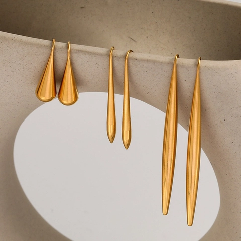 Minimalistische Roestvrijstalen Holle Waterdruppel Oorhaken Voor Dames Vergulde Geometrische Spindel Hangende Oorbellen Sieraden