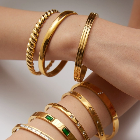 Titanium Staal Verguld Open Armring Armband Voor Vrouwen Met Strass Ingelegd Minimalistische Hoge Kwaliteit Sieraden Cadeau