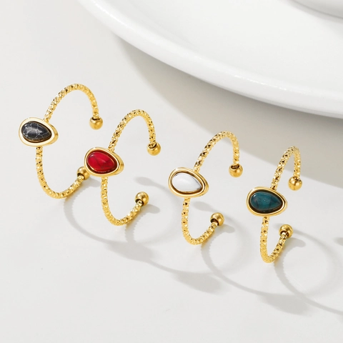 18K Verguld Roestvrij Staal Traanvorm Natuursteen Open Ring Boheems Vintage Verstelbare Geometrische Sieraden Voor Vrouwen