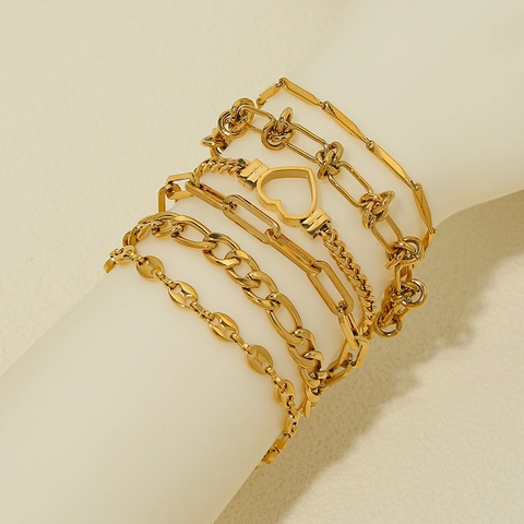 Elegante Roestvrij Stalen Vergulde Armband Voor Vrouwen Mode Hart Geometrische Schakelketting Minimalistische Sieraden Cadeau