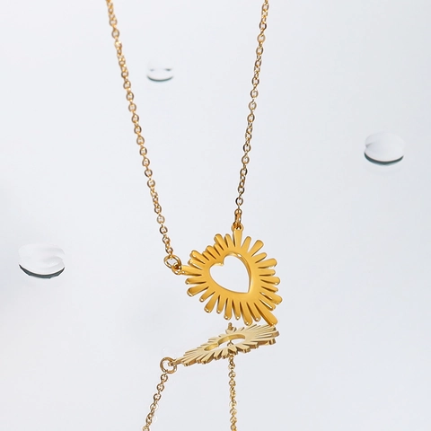 Roestvrij Stalen Hart Stralende Hanger Halsketting Goud Zilver Verguld Geometrische Verfijnde Sleutelbeenketting Sieraden Vrouwen