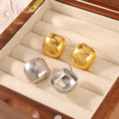 Geborsteld Roestvrij Staal Kubus Oorknopjes Voor Vrouwen 18K Goud Zilver Verguld Minimalistisch Geometrisch Vierkant Sieraden