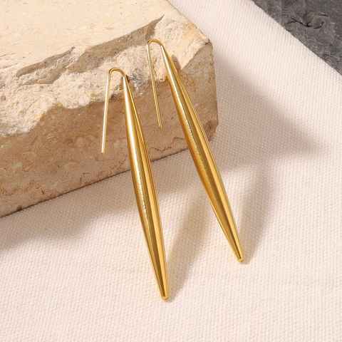 Minimalistische Titanstahl Kegel Ohrhänger Für Damen PVD 18K Vergoldet Lange Kegel Haken Ohrringe Eleganter Modeschmuck