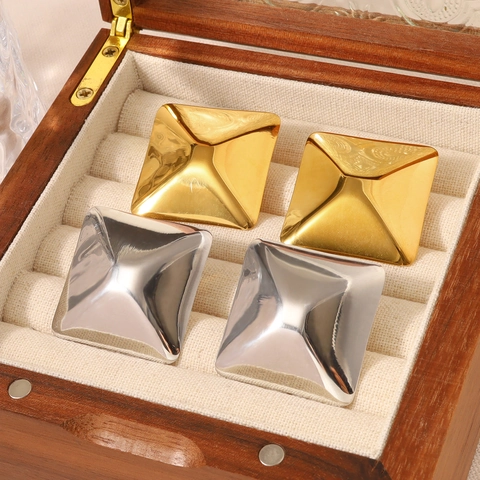 Moderne Roestvrijstalen Geometrische Vierkante Piramide Oorknopjes Voor Dames Spiegel Gepolijst Goud Zilver Sieraden Cadeau