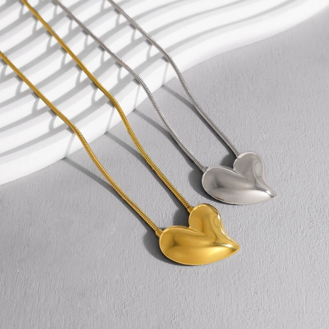 Minimalistische 3D Hart Hanger Ketting Voor Dames Titaniumstaal PVD Goud Zilver Verguld Slangenketting Mode Sieraden Accessoires Cadeau