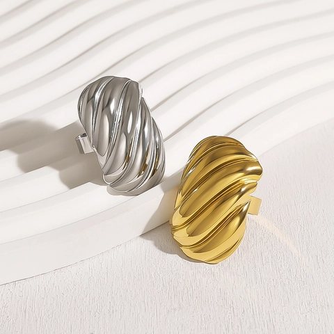 Ins Stijl Golftextuur Roestvrij Stalen Open Ring Voor Dames Gepersonaliseerde Geometrische Goud Zilver Vergulde Vingerring Sieraden