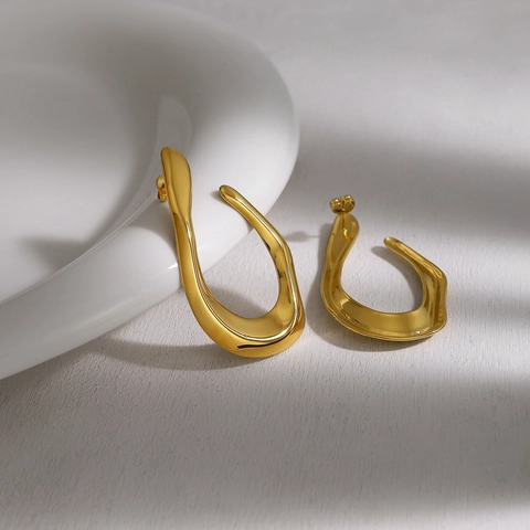 Irregular Fluid Metal Stud Earrings Women PVD 18K Gold Plated Stainless Steel Geometric Statement Jewelry