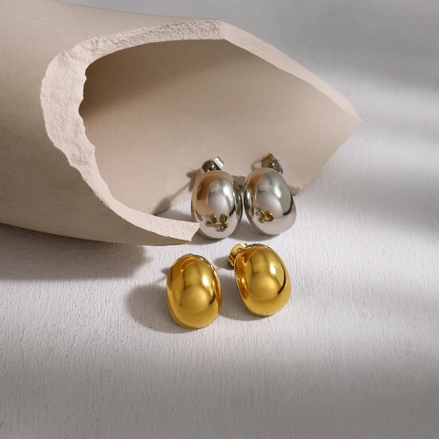 Minimalistische Roestvrijstalen Kiezel Oorknopjes Goud Zilver PVD Verguld Spiegelglans Waterdruppel Sieraden Voor Dames