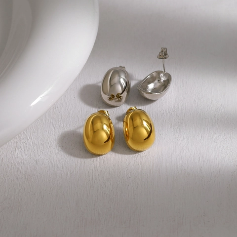 Minimalistische Roestvrijstalen Kiezel Oorknopjes Goud Zilver PVD Verguld Spiegelglans Waterdruppel Sieraden Voor Dames