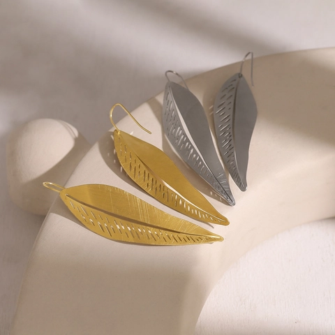 Minimalistische Roestvrijstalen Blad Hanger Oorbellen Voor Vrouwen Hol Geometrisch Lijnontwerp Goud Zilver Verguld Mode Sieraden