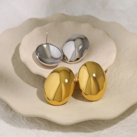 Minimalistische Roestvrijstalen Ovale Oorknopjes Voor Dames Trendy Spiegelafwerking Geometrische Eivormige Sieraden Voor Dagelijks Feest