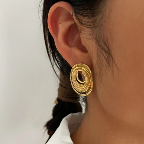 Moderne 316L Edelstahl Spirale Mehrlagige Ohrstecker 18K Gold PVD Beschichtet Geometrischer Ohrschmuck Für Damen