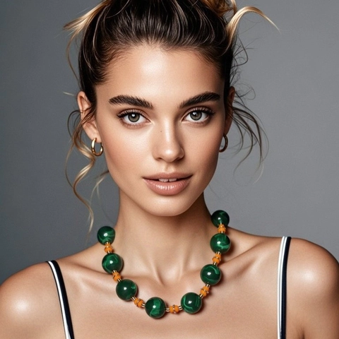 Boheems Grote Plastic Kralenketting Voor Vrouwen Vintage Marmerpatroon Ronde Kralen Choker Party Sieraden Cadeau