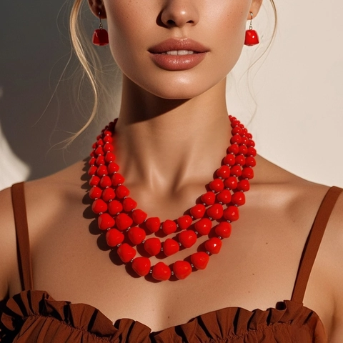 Overdreven Westerse Meerlaagse ABS Kunststof Acryl Kralen Ketting Set Grove Statement Ketting En Oorbellen Voor Dames