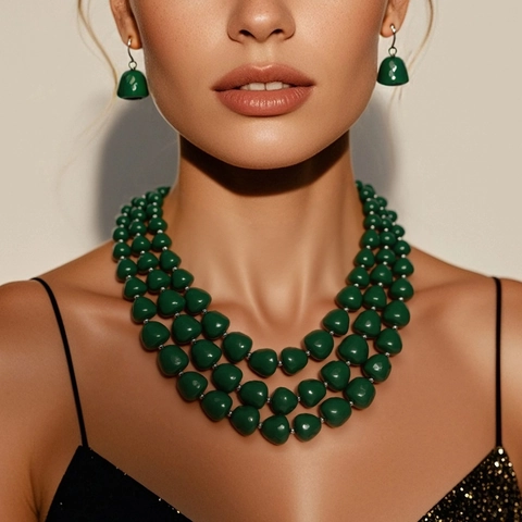 Overdreven Westerse Meerlaagse ABS Kunststof Acryl Kralen Ketting Set Grove Statement Ketting En Oorbellen Voor Dames