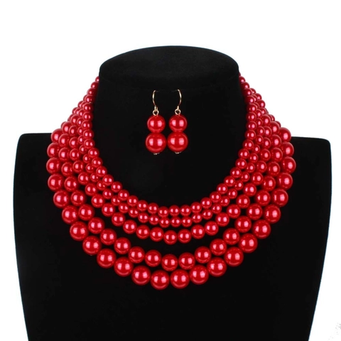Vintage Multi Layer Faux Artificial Pearl Necklace Earring Jewelry Set Elegant Wedding Banquet Costume Jewelry Accessories For Women