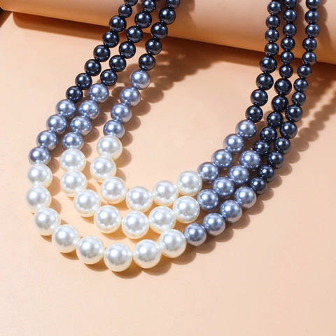 Collier en Perles Artificielles Multicouche Élégant pour Femme Dégradé Nacré Ras du Cou pour Mariage Banquet Fête