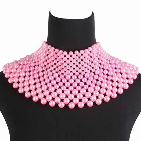 Exaggerated Woven Artificial Pearl Shawl Necklace Multi Layer Statement Bib Collar For Women Elegant Wedding Party Fashion Jewelry