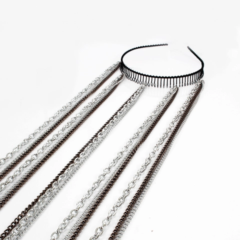 Cerchietto a Catena per Capelli con Nappa Lunga Fashion Punk per Donna in Lega di Alluminio Argento Dentato Antiscivolo Accessori Festa