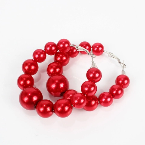 Fashion Exaggerated Large Circle Imitation Artificial Pearl Hoop Earrings For Women Graduated Bead Hoop Earrings Alloy Jewelry