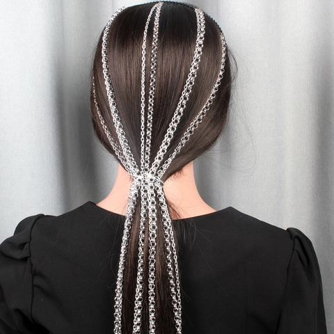 Cerchietto a Catena per Capelli Argento a Più Strati Stile Punk Con Denti Gioielli per Capelli a Catena Lunga per Festa Donna