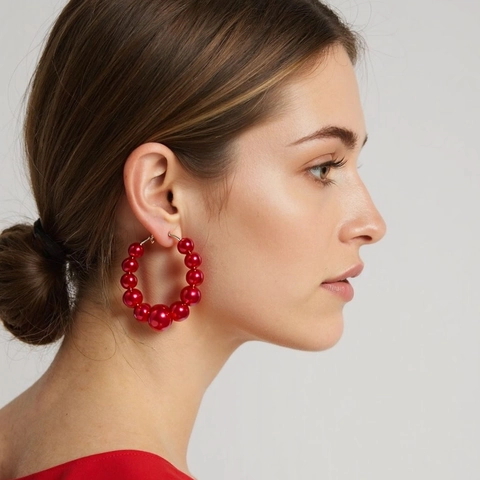 Fashion Exaggerated Large Circle Imitation Artificial Pearl Hoop Earrings For Women Graduated Bead Hoop Earrings Alloy Jewelry