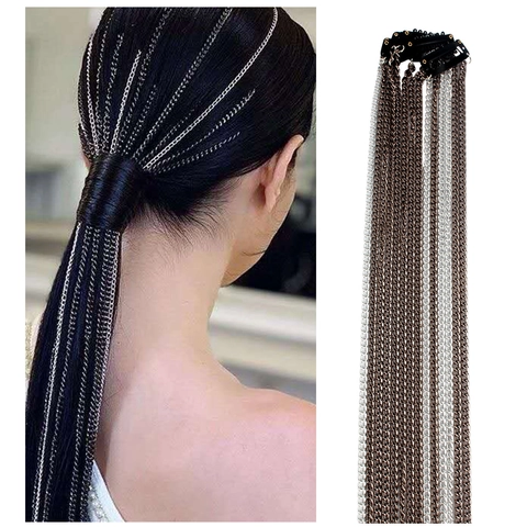 Western Style Multi Layer Tassel Hair Chain Jewelry With BB Clips Aluminum Metal Punk Long Hair Extensions Headpiece For Women
