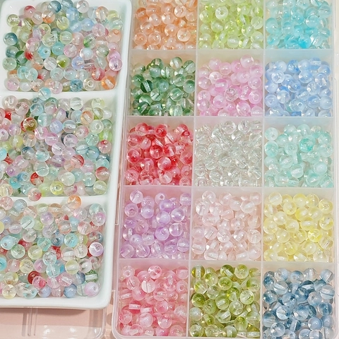 Perles en Verre de Rêve pour Création de Bijoux DIY Bracelet Collier Accessoires Macaron Dégradé Effet Craquelé Rondes