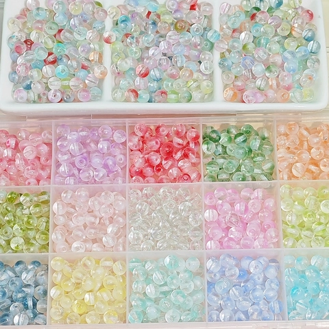 Perles en Verre de Rêve pour Création de Bijoux DIY Bracelet Collier Accessoires Macaron Dégradé Effet Craquelé Rondes