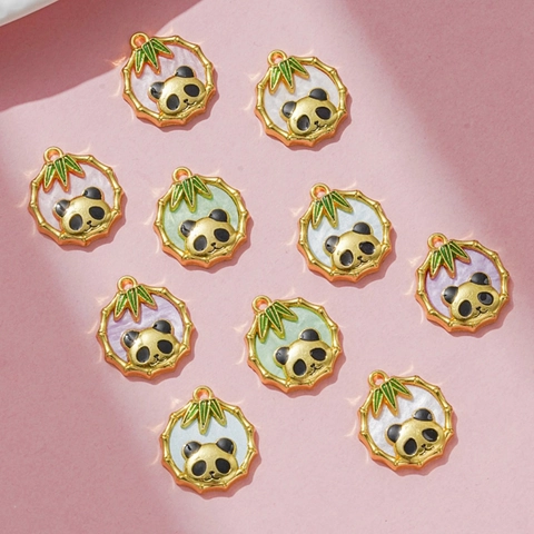 Colgante de Panda de Aleación con Bambú para Bisutería DIY Pulsera Collar Cabeza de Panda Esmaltada Solo Colgante Sin Cadena
