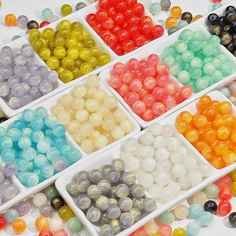 Resin Cat's Eye Loose Beads Round Starry Sky Streamer Polished Beads For DIY Jewelry Making Bracelet Necklace Accessories