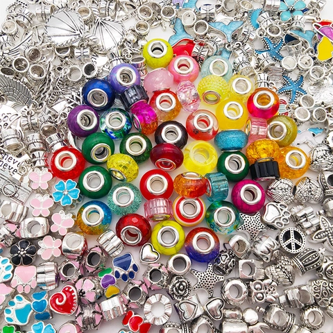 Kit per la Creazione di Gioielli Fai-da-te Ciondoli in Lega di Smalto Perline di Vetro a Foro Grande per Bracciali Collane