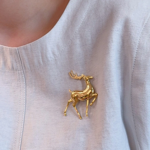 Vintage Stainless Steel Deer Brooch Pin For Women Fashion Animal Fawn Breastpin Gold Silver Electroplated Jewelry Accessories
