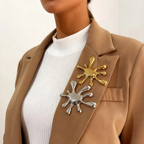 Broche de Acero Inoxidable con Salpicadura de Líquido Irregular Forma de Fuegos Artificiales Pin Metal Unisex Joyas