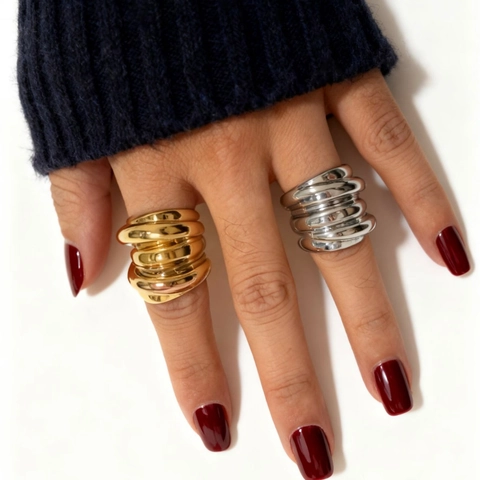 Wasserdichter Edelstahl Mehrschichtiger Wickelring Für Damen 18K Vergoldet Minimalistisches Breites Band Stapelbarer Statement Ring