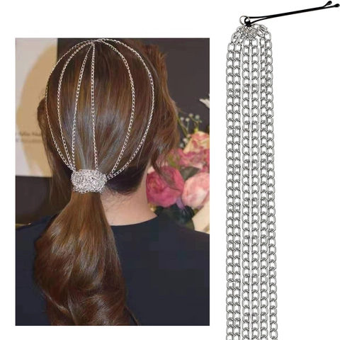 Catena per Capelli Lunga con Nappa in Alluminio Argento Estensione Parrucca Forcina Fermaglio per Capelli a Strati Gioielli per Donna
