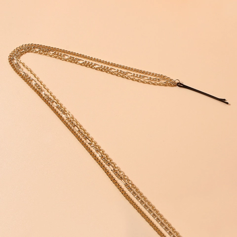 Boho Gold Mehrlagige Aluminium Haarkette Mit Schwarzem Haarnadel Quaste Perücke Verlängerung Lange Metallkette Für Damen Party Schmuck
