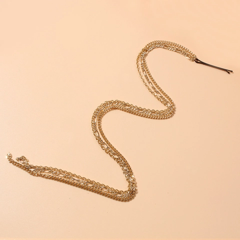 Boho Gold Mehrlagige Aluminium Haarkette Mit Schwarzem Haarnadel Quaste Perücke Verlängerung Lange Metallkette Für Damen Party Schmuck