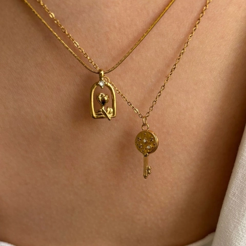 Vintage 18K Verguld 316L Roestvrij Staal Roos Stolp Hanger Ster Sleutel Charm Ketting Voor Vrouwen Mode Sieraden