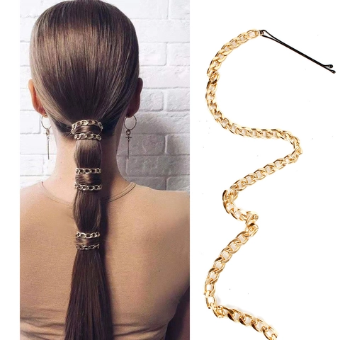 Minimalistische Legierung Vergoldete Quaste Haarkette Für Damen Mode Pferdeschwanz Dekoration Haarspange Lange Metallkette Zubehör