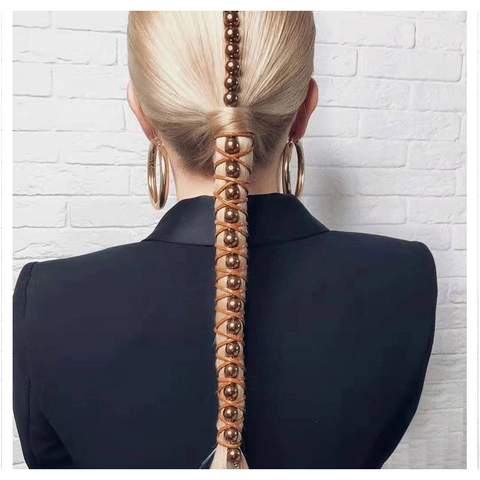 Cadena para el Cabello Minimalista de Cuentas de Metal Oro Plata Con Cordón de Cuero Artificial Borla Pinza BB Accesorios para Mujer