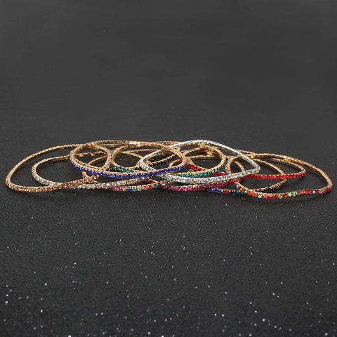 Glitzerndes Strass Elastisches Tennis Armband Damen Minimalistisch Schlank Einreihig Mehrfarbig Legierung Galvanisiert Party Schmuck