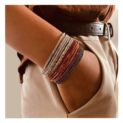 Glitzerndes Strass Elastisches Tennis Armband Damen Minimalistisch Schlank Einreihig Mehrfarbig Legierung Galvanisiert Party Schmuck
