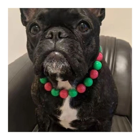 Collier pour Animaux en Perles Artificielles Rouge Et Vert de Noël Avec Fermoir en Alliage Collier de Chien Ajustable