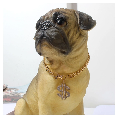Collar para Mascotas con Colgante de Signo de Dólar Hip Hop Cadena Cubana de Aleación para Bulldog Francés Perros Pequeños Joyería
