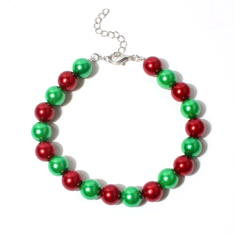 Collier pour Animaux en Perles Artificielles Rouge Et Vert de Noël Avec Fermoir en Alliage Collier de Chien Ajustable