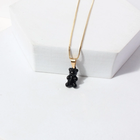 Sweet Colorful Resin Gummy Bear Pendant Necklace For Women Alloy Box Chain Cute Animal Fashion Jewelry Necklaces Gift