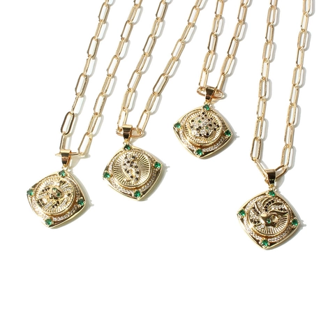 Collier Pendentif Léopard Lion Signe Dollar en Cuivre Plaqué Or Zirconium Chaîne Trombone Bijoux de Mode Hip Hop Femme