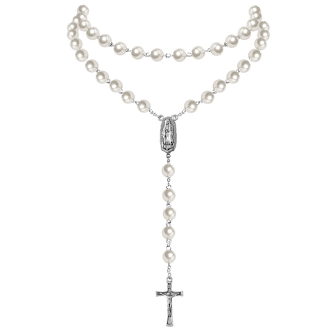 Vintage Religious Rosary Necklace Artificial Pearl Beaded Virgin Mary Cross Pendant Alloy Jewelry Necklaces For Women